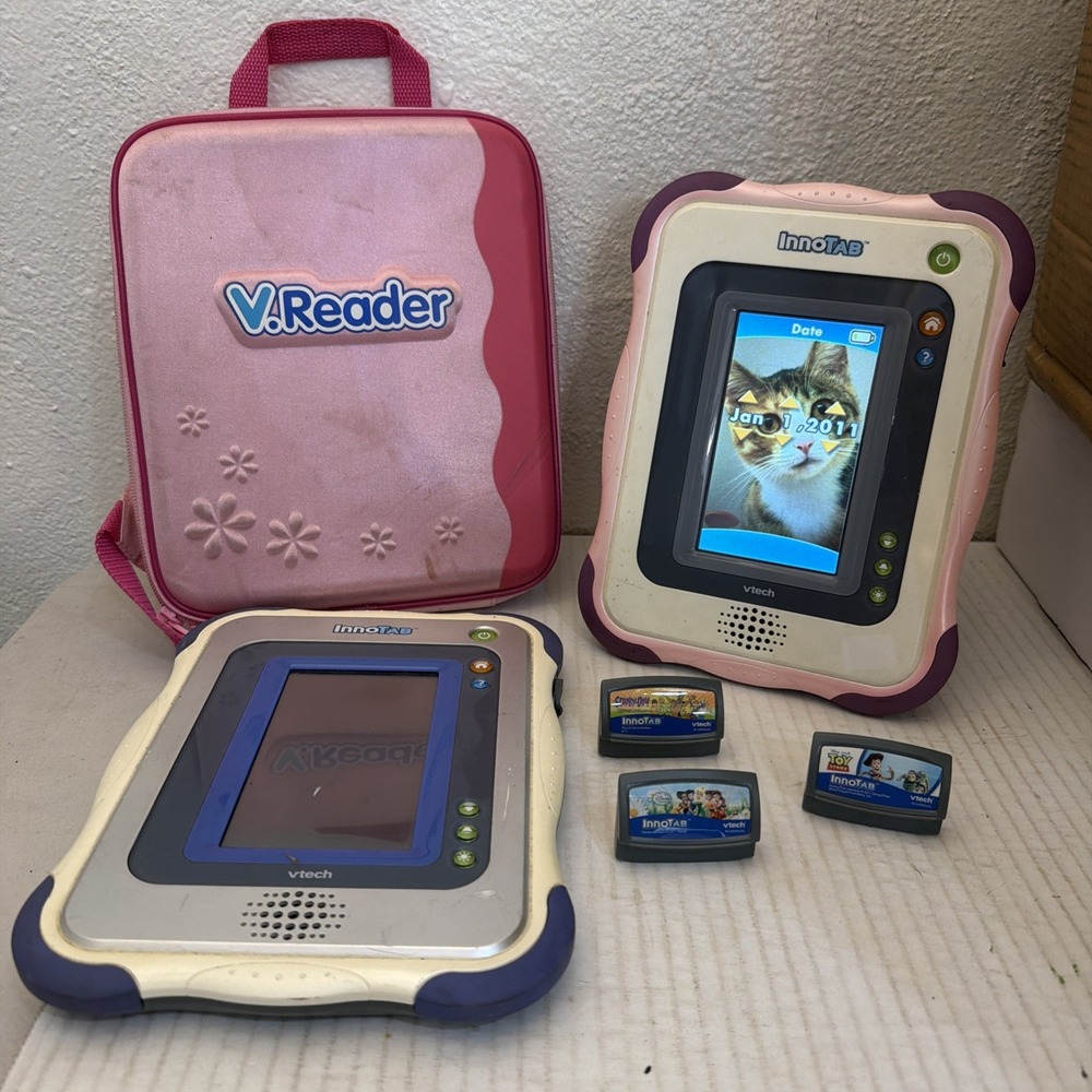 2 InnoTab 1 Learning System Tablets VTech 1268 with 3 Games & Backpack Case